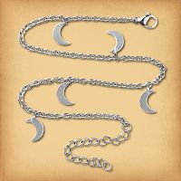 A delicate stainless steel chain anklet with lobster claw clasp, featuring five evenly spaced crescent moon charms.