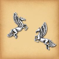 A pair of Silver Pegasus Post Earrings, facing each other and rearing, with their wings held aloft.