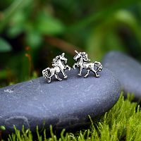 Silver Prancing Unicorn Post Earrings