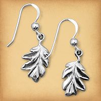 Sterling silver Oak Leaf Earrings, on French hooks for pierced ears. The tiny oak leaves are quite natural looking.