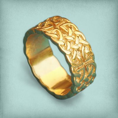 Yellow Gold Wide Celtic Knotwork Band - Size 8