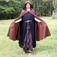 Full Circle Brown Cloak with Hood, Pockets and Trim