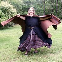 Full Circle Brown Cloak with Hood, Pockets and Trim