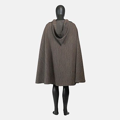 Brown Diamond-Textured Half-Circle Cloak with Hood
