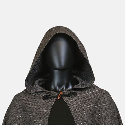 Brown Diamond-Textured Half-Circle Cloak with Hood
