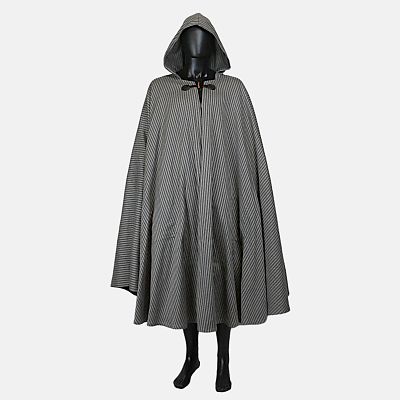 Grey Striped Full Circle Cloak with Hood and Pockets