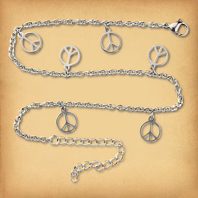 Stainless Steel Peace Sign Anklet