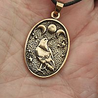 Bronze Raven Moon Pendant