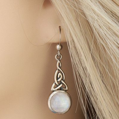 Silver Celtic Moonstone Earrings