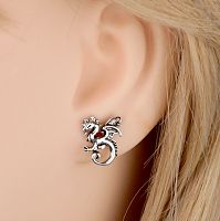 Silver Dancing Dragon Stud Earrings