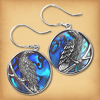 Silver Raven Earrings w/Shell