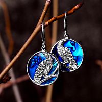 Silver Raven Earrings w/Shell