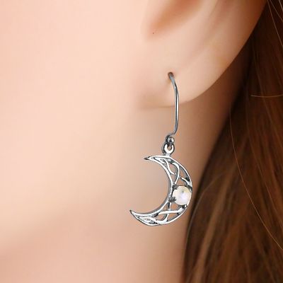 Silver Crystal Moon Earrings
