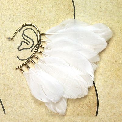 White Feather Wire Ear Cuff