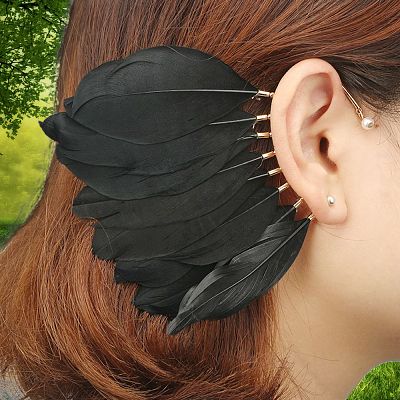 Black Feather Wire Ear Cuff