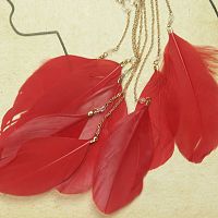 Red Feather Dangle Wire Ear Cuff
