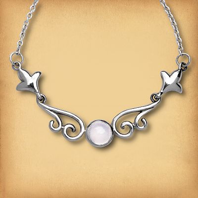 Silver Rainbow Moonstone Scroll Necklace