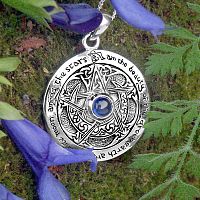 Silver Sapphire Moon Pentacle Pendant