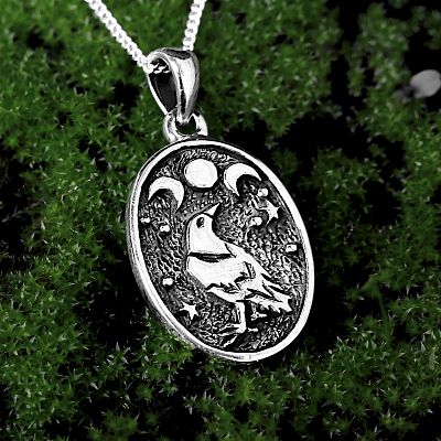Silver Raven Moon Pendant