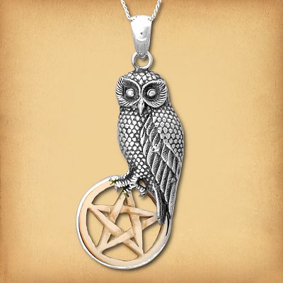 Silver Owl with Bone Pentacle Pendant