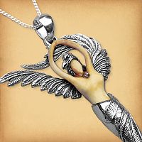 Small Silver Raven Goddess Pendant