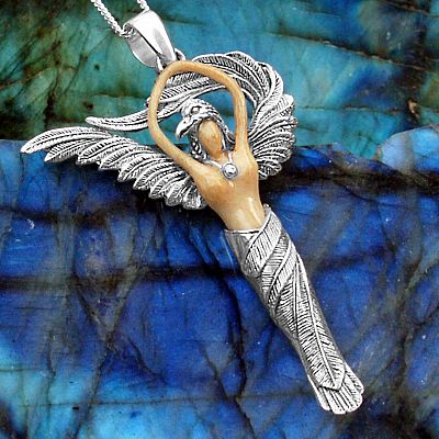 Silver Raven Goddess Pendant