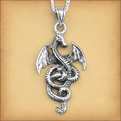 Silver Coiled Dragon Pendant
