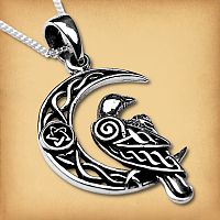 Silver Celtic Moon Raven Pendant