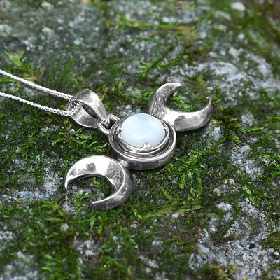 Silver Triple Moon Pendant with Mother of Pearl