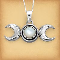 Silver Triple Moon Pendant with Mother of Pearl