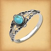 Silver Twin Feathers Turquoise Ring