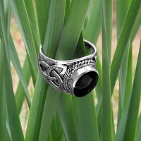 Silver Celtic Onyx Men's Ring
