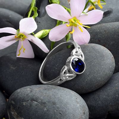 Silver Sapphire Celtic Ring