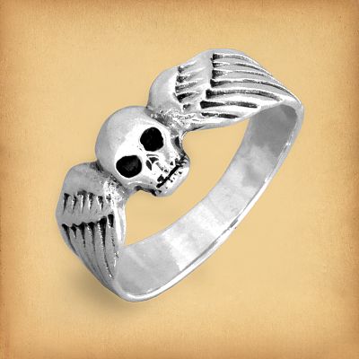 Silver Winged Skull Ring