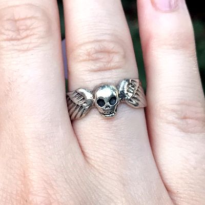 Silver Winged Skull Ring