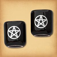 Pair of Plain Black with Silver Pentacles Mini Candle Holders