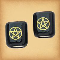 Pair of Plain Black with Gold Pentacles Mini Candle Holders