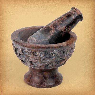 Carved Leaves Mortar and Pestle