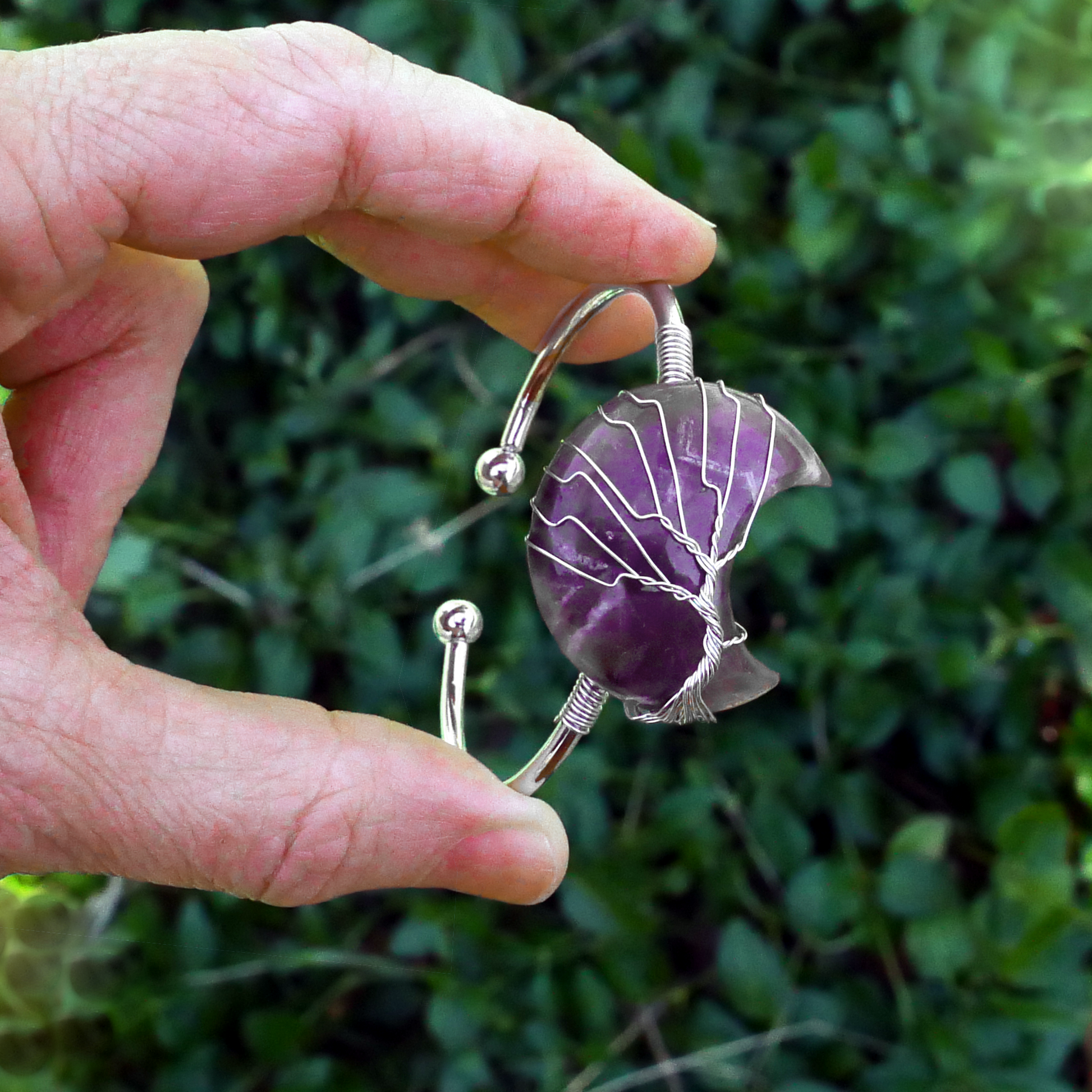 Wire-Wrapped Amethyst Moon Bracelet