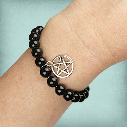 Black Agate Pentacle Charm Bracelet