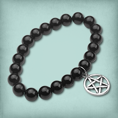 Black Agate Pentacle Charm Bracelet