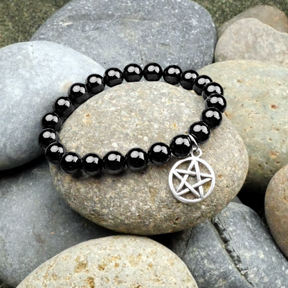 Black Agate Pentacle Charm Bracelet