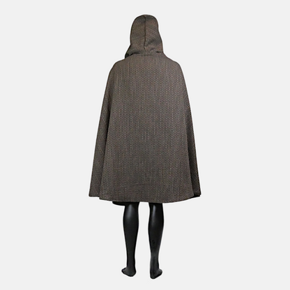 Brown Diamond-Textured Half-Circle Cloak with Hood