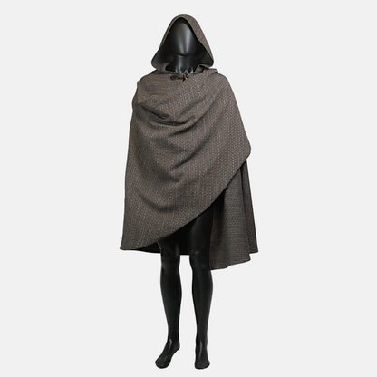 Brown Diamond-Textured Half-Circle Cloak with Hood