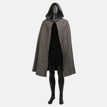 Brown Diamond-Textured Half-Circle Cloak with Hood