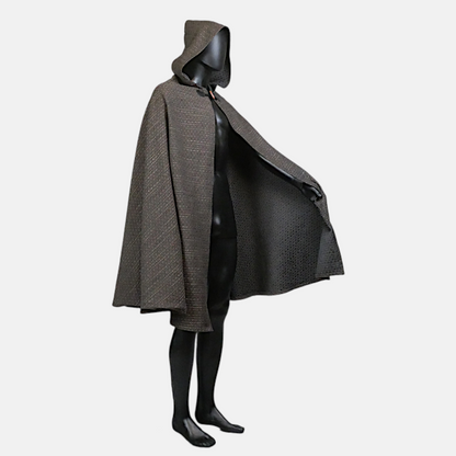 Brown Diamond-Textured Half-Circle Cloak with Hood