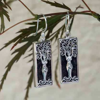 Silver Dryad Earrings w/ Lava Stone