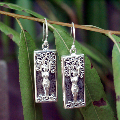 Silver Dryad Earrings w/ Lava Stone