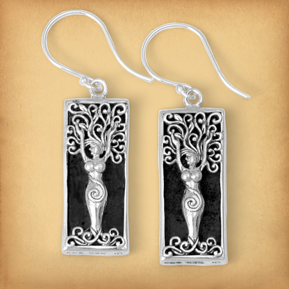 Silver Dryad Earrings w/ Lava Stone