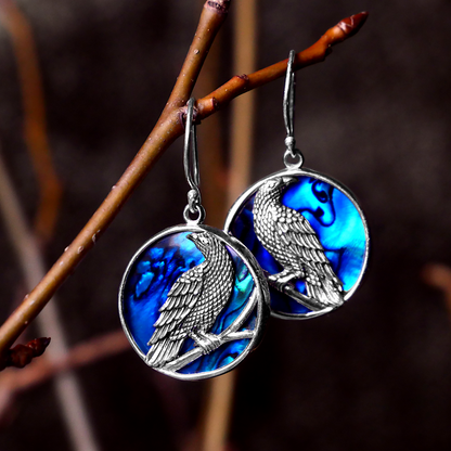 Silver Raven Earrings w/Shell